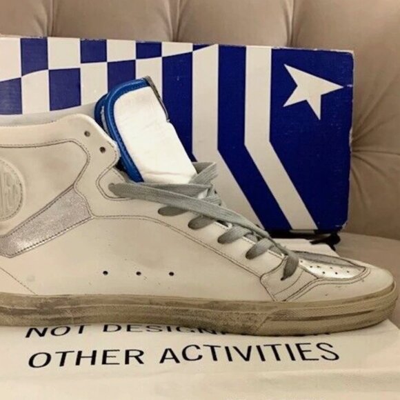 GOLDEN GOOSE MEN 2.12 RED STAR HIGH TOP SNEAKERS SHOES, WHITE SILVER, SZ 46 NIB! - Picture 6 of 13